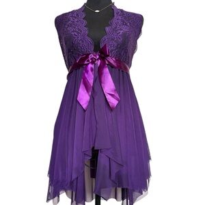 AvidLove Woman’s Medium Purple Sheer Lace Sleeveless Babydoll Dress With Bows